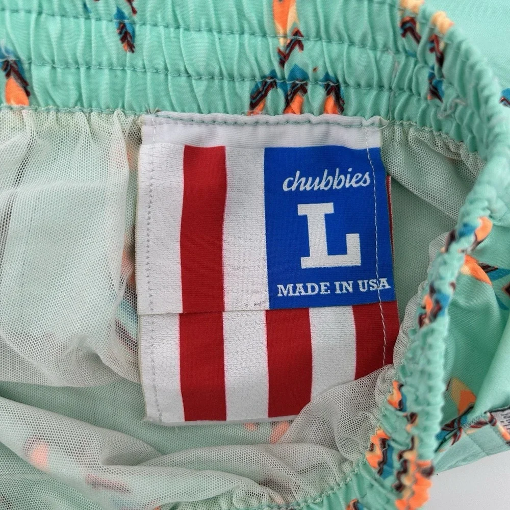 Chubbies Swim Trunks Mens L Cactus Print Teal Lined Beach Shorts Desert Made USA